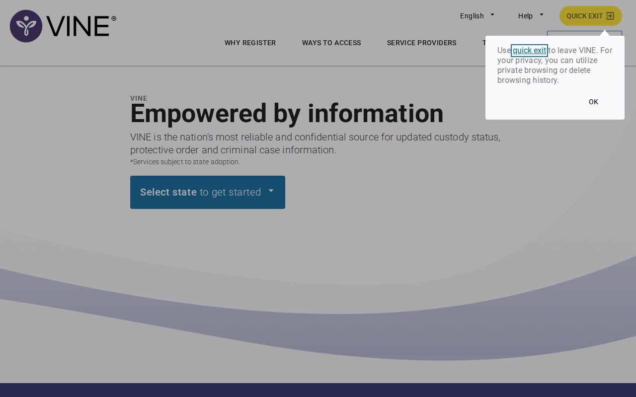 Trinity County arrest lookup VINELink custody notification page