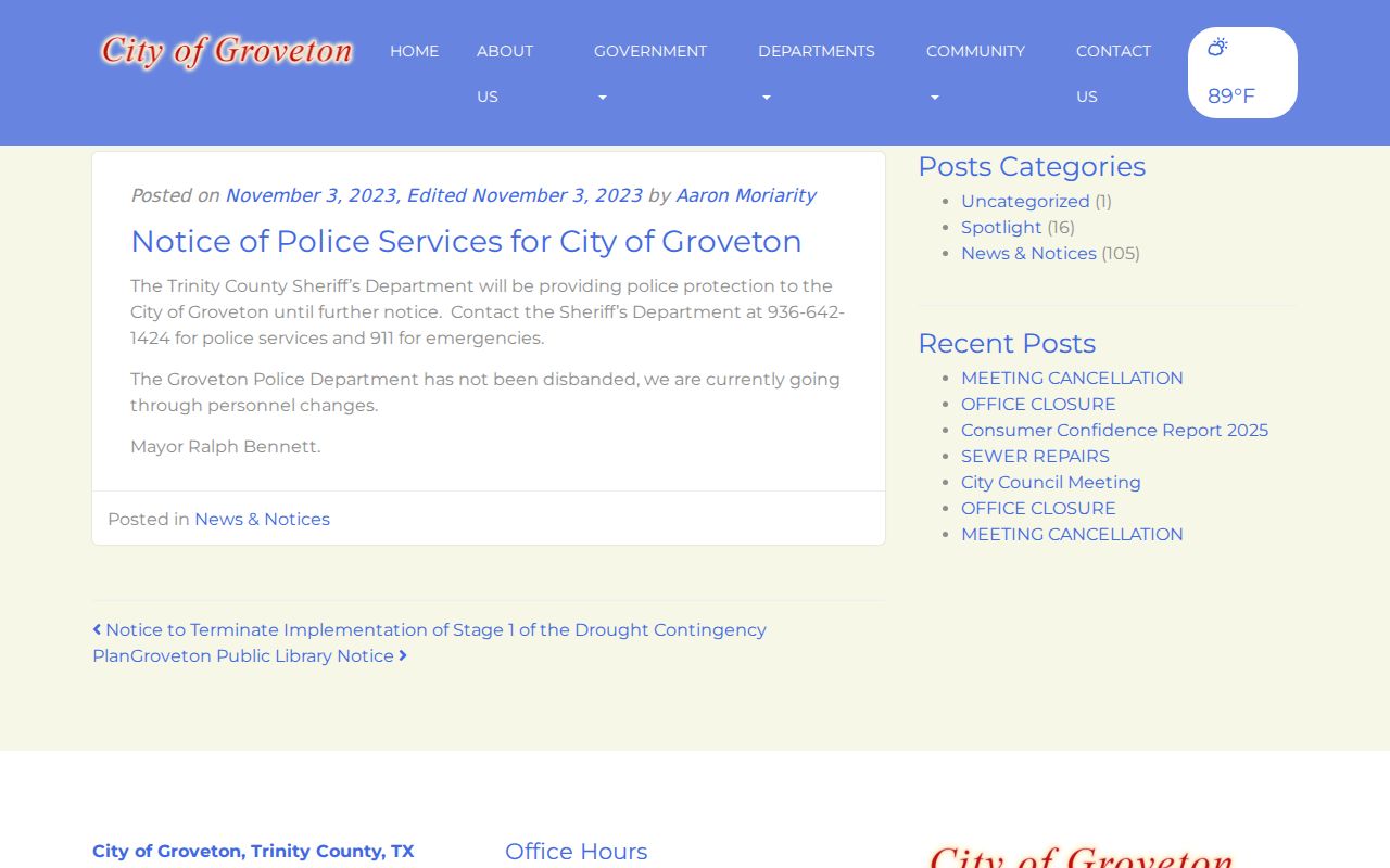 Trinity County arrest lookup Groveton police services notice