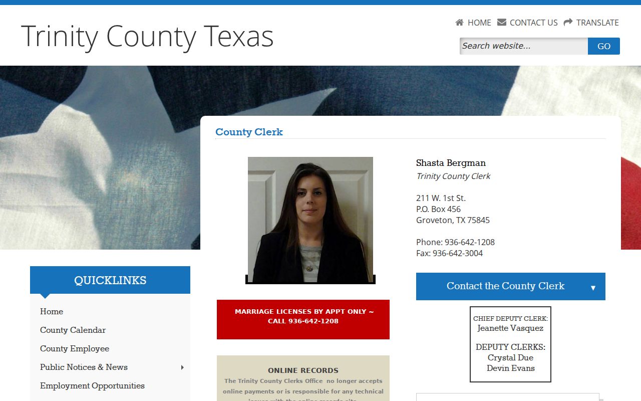 Trinity County criminal history County Clerk records access