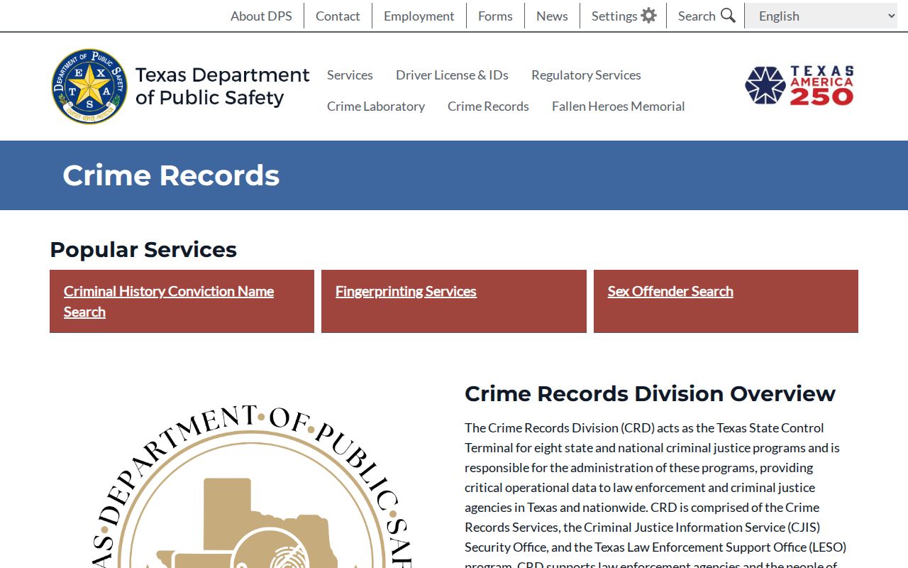Trinity County criminal history Texas DPS repository services