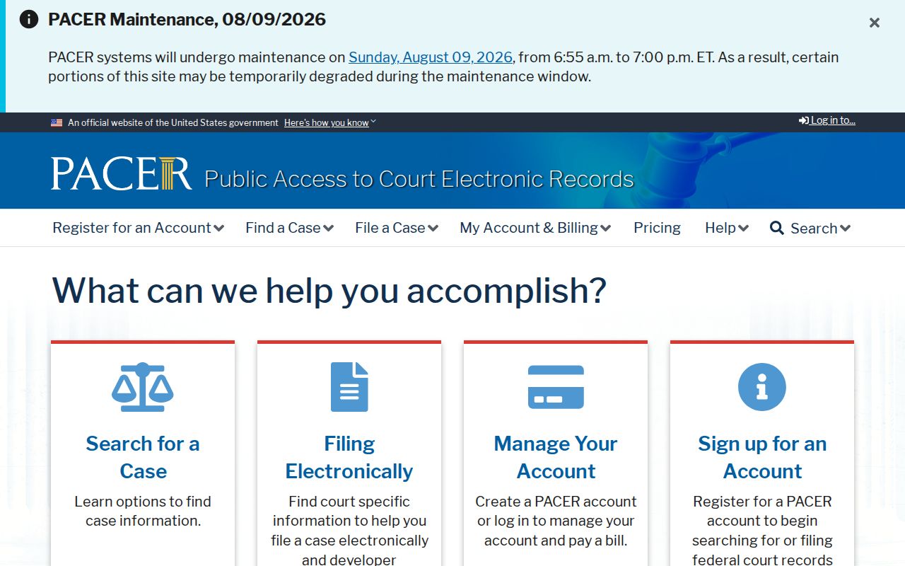Trinity County criminal court case federal PACER search page