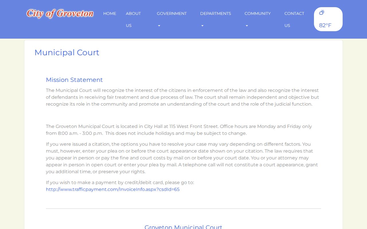 Trinity County criminal court case Groveton Municipal Court page
