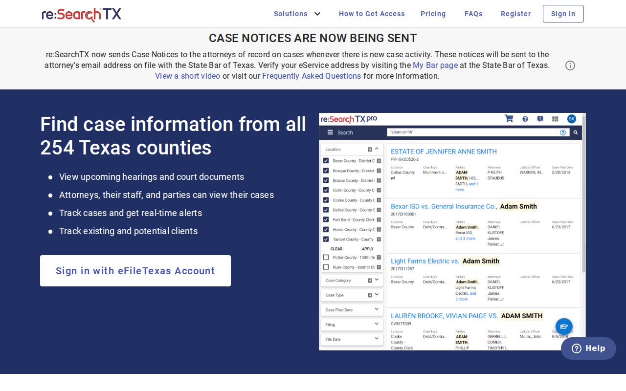 Trinity County criminal court case re SearchTX entry screen