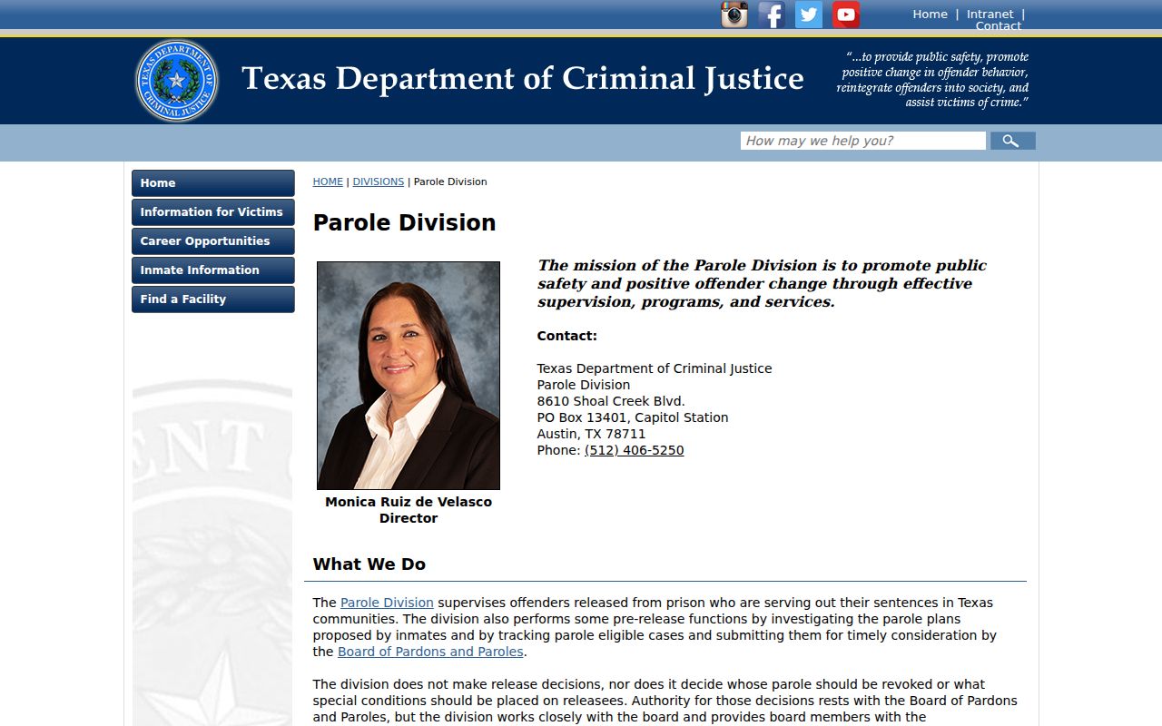 Trinity County sex offender records context from the Texas parole supervision page